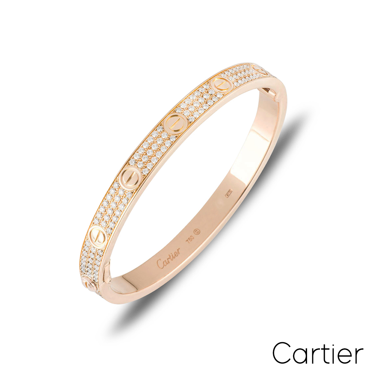 Cartier Rose Gold Full Diamond Pave Love Bracelet Size 18 N6036918